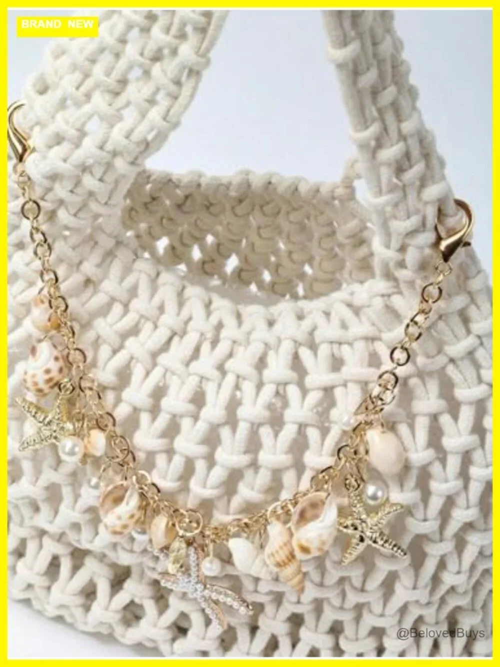 Starfish Pearl Chain Crochet Boho Hollow Out Top Handle Beach Bag